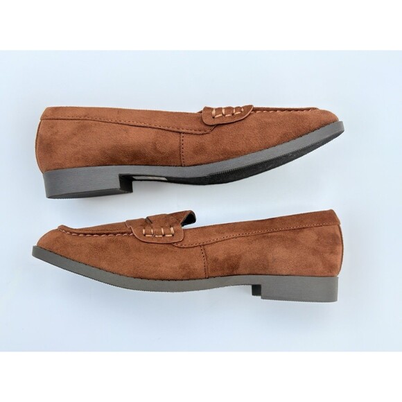 Soda Women’s Shoes Slip On Chunky Mid Heel- size 7 Cognac/ brown  Suede Loafers - Picture 6 of 8